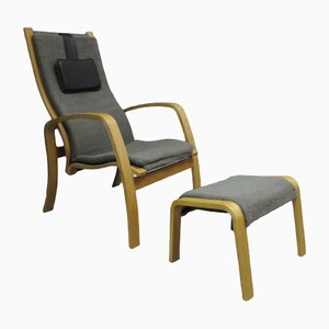 Set of Scandinavian Armchair with Footrest