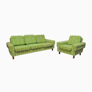 Green Sofa & Armchair, 1950s, Set of 2