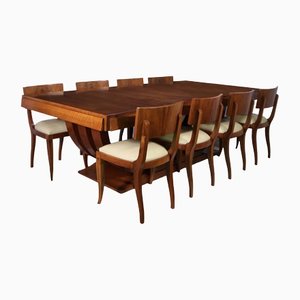 Art Deco Dining Table & 8 Chairs by Jean Royere for Gouffe Paris, Set of 9