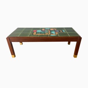 Large Vintage Danish Green & Abstract Design Tile Top Coffee Table