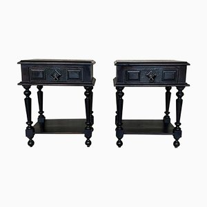 20th Century Solid Carved French Nightstands with Low Shelve, Set of 2