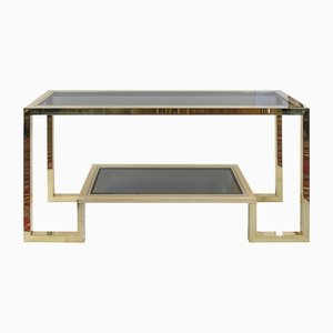 Mid-Century Italian Console Table in Brass, Chrome and Glass