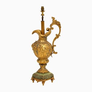 Große antike Flagon Lampe aus vergoldetem Metall
