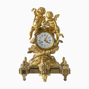 Horloge de Cheminée Antique en Bronze Doré, France, 19ème Siècle