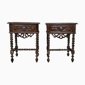 20th Century Solid Carved French Nightstands With Turned Columns, Set of 2