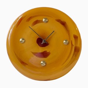Midcentury President Wall Clock in Caramel Glass by Sidse Werner for Holmegaard, 1970s