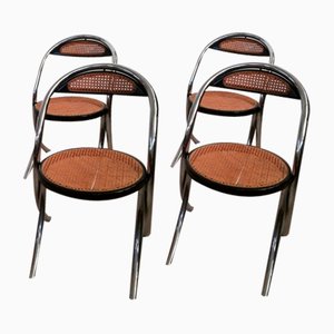 Dining Chairs in Style of Giotto Stoppino in Chromed Steel & Vienna Straw, Italy, 1970, Set of 4