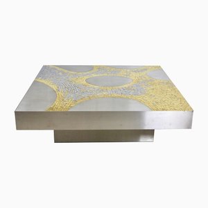Stainless Steel and Brass Coffee Table by Jean Claude Dresse