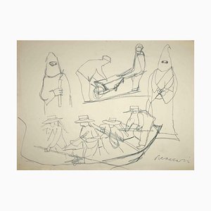 Mino Maccari, The Escaping, Original Drawing, Mid -20th-Century