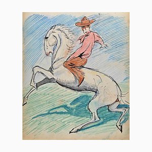 Norbert Meyre, The Horse Rider, Original Drawing, Mid-20th-Century