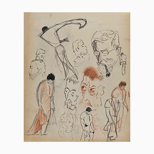 Norbert Meyre, The Figures Sketches, Original Drawing, Mid-20th-Century