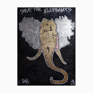 Sax Berlin, Save the Elephants, Mixed Media Neo Expressionist Painting, 2021