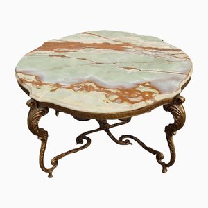 French Onyx Marble & Brass Coffee Table