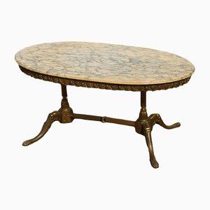 French Oval Marble and Brass Coffee Table