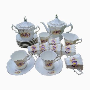 Antique Prussian Hand-Painted Tea Service, 1890s, Set of 19