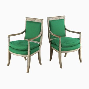 18th Century French Painted Empire Armchairs, Set of 2