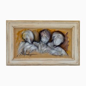 Micky Pfau, French Painting 3 Figures, 1997, Oil on Canvas, Framed