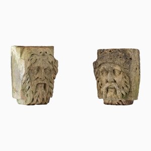 Cotswold Stone Heads Depicting Bearded River Gods, 18th-Century, Stone, Set of 2
