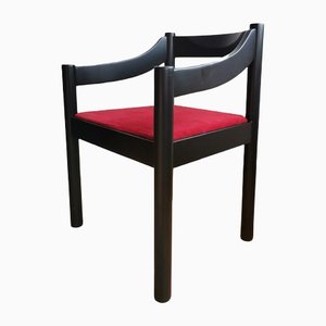 Vintage Solid Wood & Red Fabric Dining Chair in the Style of Vico Magistretti, Yugoslavia, 1970s