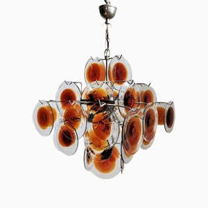 Vintage Murano Disk Chandelier / 36 disks / Gino Vistosi for Mazzega / Space Age / 1960s Italy / Mid-century Modern