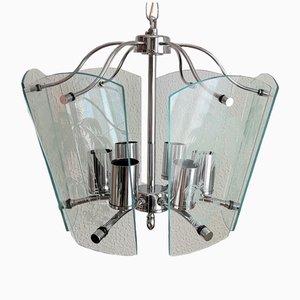 Mid-Century 6-Sided Glass and Metal Chandelier by Fontana Arte for Veca, 1970s
