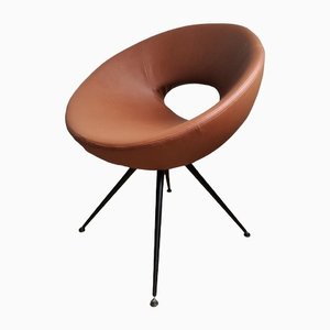 Vintage Round Lounge Chair in Cognac Faux-Leather, 1980s