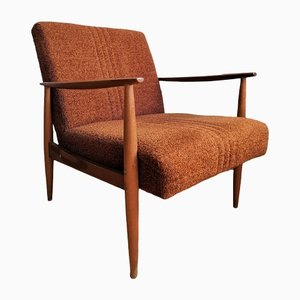 Mid-Century Modern Yugoslavian Lounge Chair in Brown Fabric with Wooden Frame