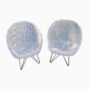 Mid-Century Modern Yugoslavian Basket Wicker Chairs with Hairpin Metal Legs, 1960s