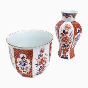 Jarrón y macetero de porcelana de Bareuther Waldsassen. Juego de 2