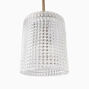 Mid-Century Scandinavian Brass and Crystal Glass Ceiling Lamp by Carl Fagerlund for Orrefors, Sweden, 1960s