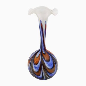 Large Postmodern Orange, White & Blue Glass Vase from Opaline Florence, Italy