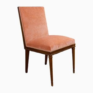 Silla española de nogal con asiento de terciopelo rosa, años 40