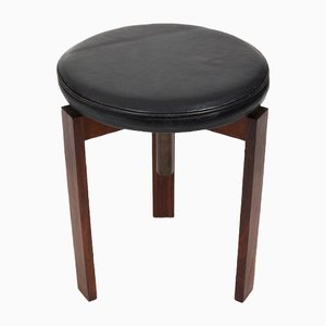 Sgabello ad altezza regolabile in pelle nera, Danimarca, 1960