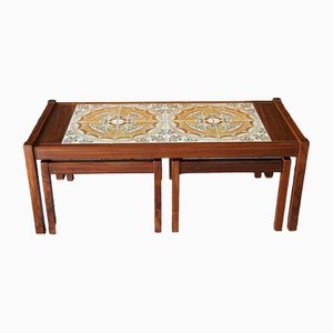 Mid-Century Danish Rosewood Nested Coffee & Side Tables With Tiled Top, Set of 3