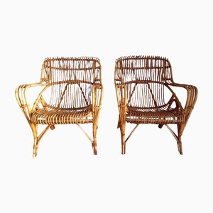 Vintage Armchairs in Rattan, 1960s, Set of 2