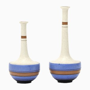 Weiß & Blau verzierte Vasen aus Steingut von Vanni, 1980er, 2er Set