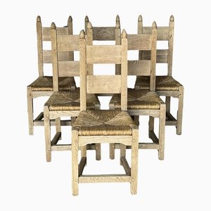 Bleached Oak Farmhouse Dining Chairs, Set of 6