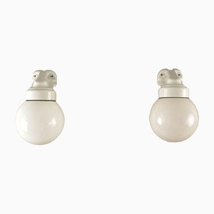 German Porcelain Outdoor Wall Lamps, 1935, Set of 2
