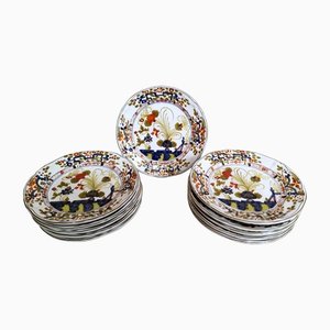 Italian Hand-Painted Ceramic Dessert Plates with Garofano Decoration, Faenza, Set of 11