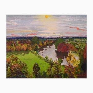 Gary Jackson, Richmond Terrace, Autumn Sunset, Oil on Board, Enmarcado