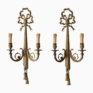Antique French Wall Lamps in Metal with Bow Decoration, 1920s, Set of 4