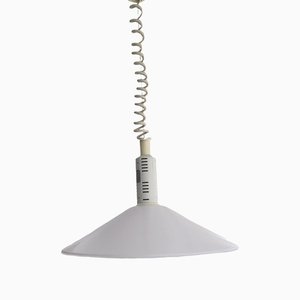 Large Scandinavian Modern White Painted Aluminium Pull Down Extendable Hanging Lamp, 1970s