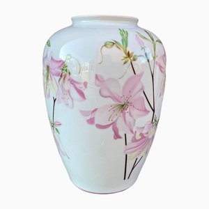 Hand-Painted Porcelain Vase With Lily Motifs from Bernardaud, Limoges