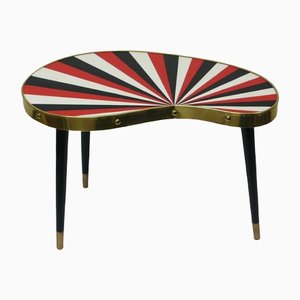Small Mid-Century German Kidney Shaped Side Table With White & Red Sunburst Pattern, 1950s / 60s
