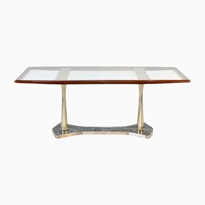 Italian Dining Table in Teak Brass and Marble, 1960s