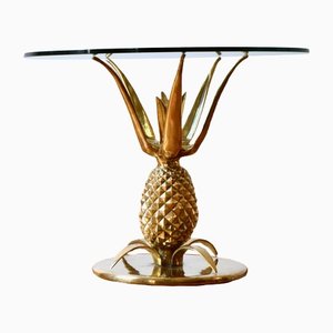 Parisian Hollywood Regency Sculptural Pineapple Coffee Table in Brass and Glass, 1970s