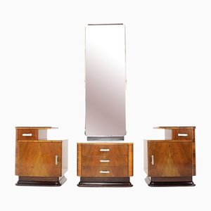 Set Mirror Cabinet and Bedside Tables by Jindřich Halabala, Czechoslovakia 1950s, Set of 3