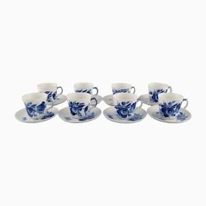 Royal Copenhagen Blue Flower Curved Espresso Cups with Saucers, Set of 16
