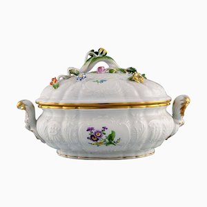 Meissen Porcelain Lidded Tureen With Hand-Painted Flowers and Gold Edge