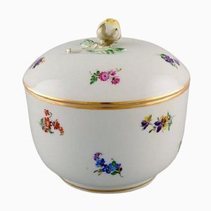 Antique Porcelain Lidded Bowl with Hand-Painted Flowers from Meissen